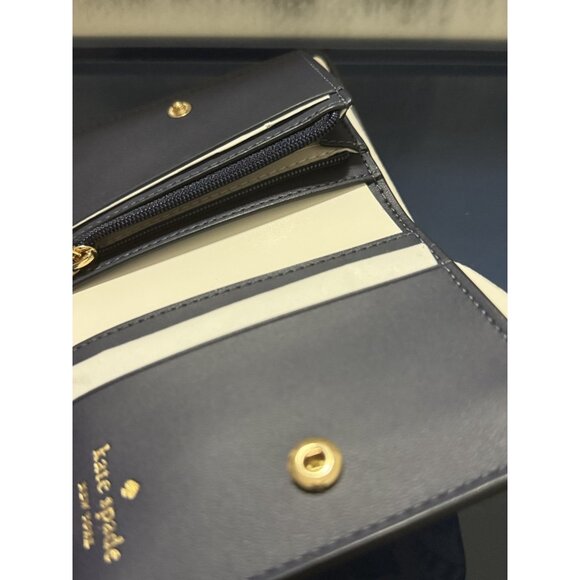 Kate Spade Madison Vase Floral Printed Med Blue White Leather Wallet - Picture 8 of 11
